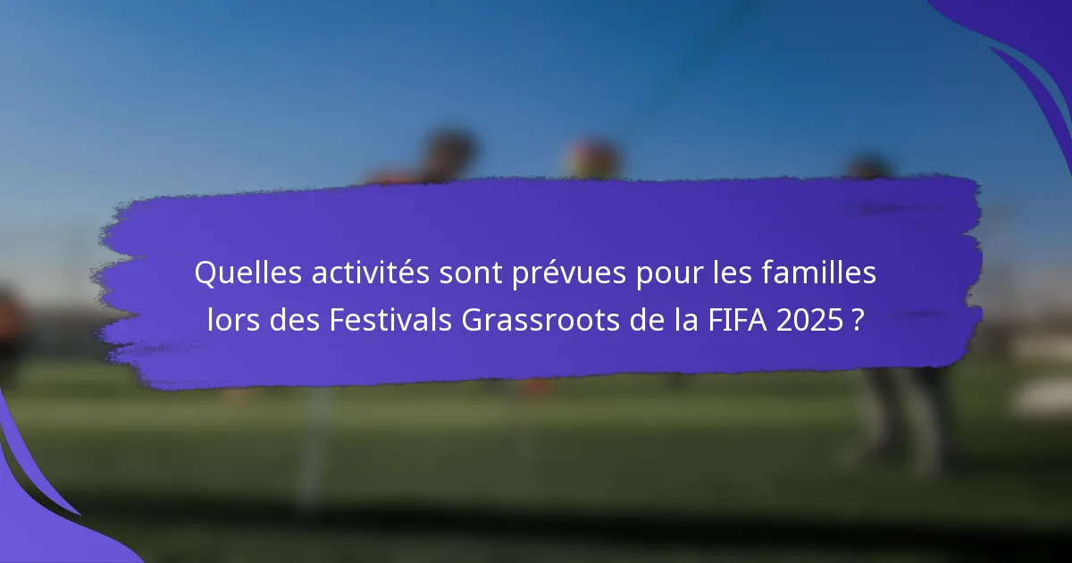 Quelles activités sont prévues pour les familles lors des Festivals Grassroots de la FIFA 2025 ?